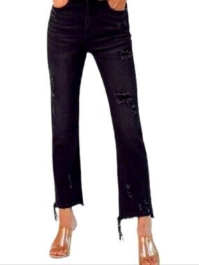 Risen Jeans Distressed Cropped Denim Vintage Black Size 11 30